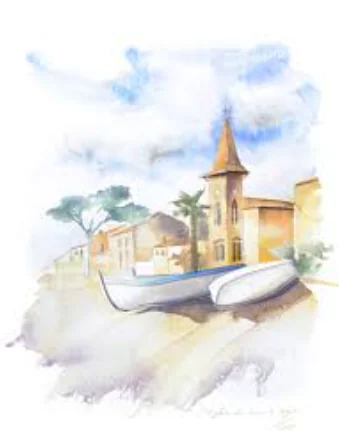Aquarelle de l’église Saint-Pierre du Cros de Cagnes
